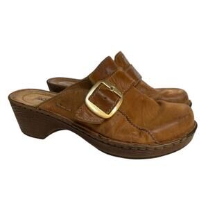 Josef Seibel Women's Lily 10 Clogs Camel Tan Large Gold Buckle Size 9 Mule